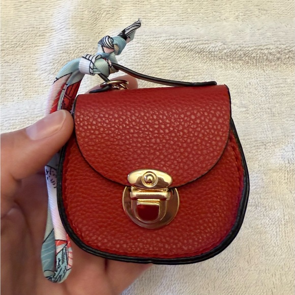 Red Mini Saddle Bag with Scarf Coin Purse / Purse Charm / Keychain. - Picture 2 of 6